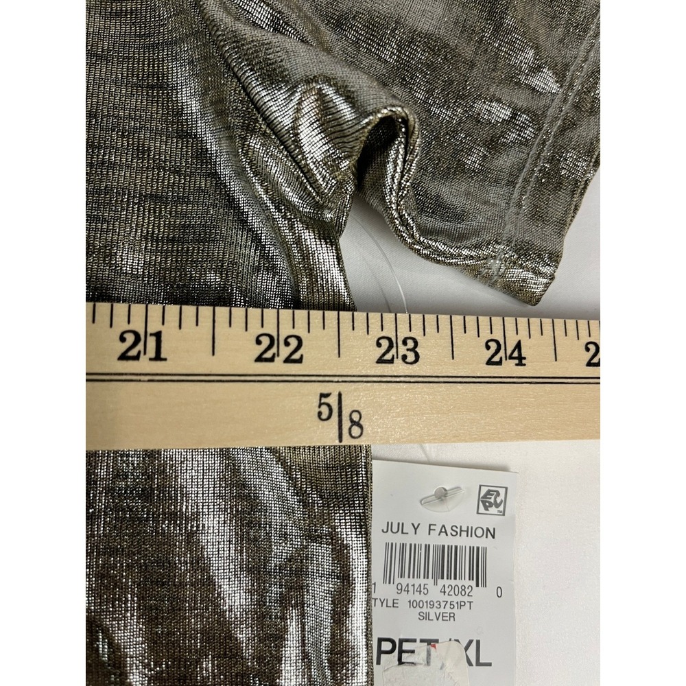 Bar III Metallic Silver Tunic Top PXL Short Sleeve Crew Neck Shiny Shimmer‎ - Picture 5 of 8
